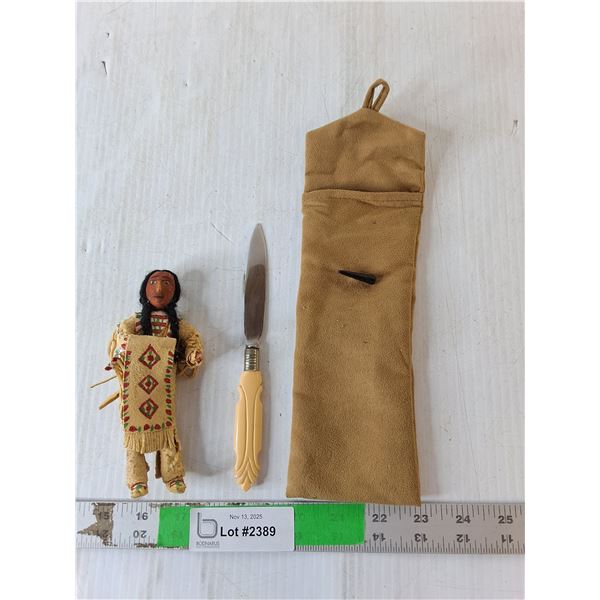 Indigenous Figurine 5.5", Knife & Pouch