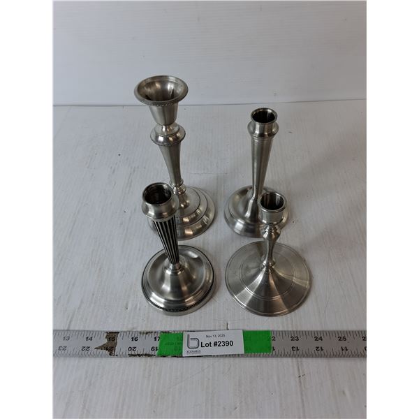 (4) Pewter Candleholders Up to 8"