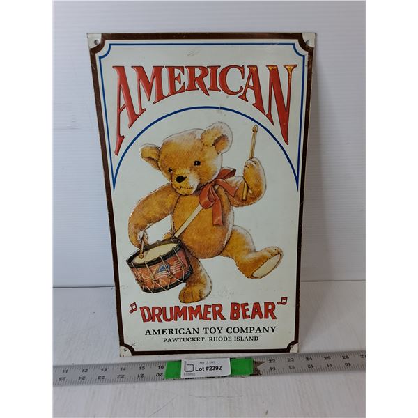 American Drummer Bear Metal Sign 16" x 9.75"