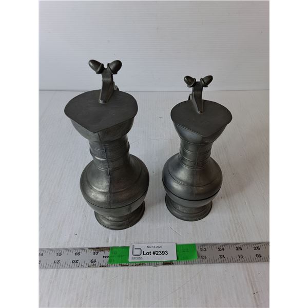 (2) Metal Acorn Pitchers Up to 9"