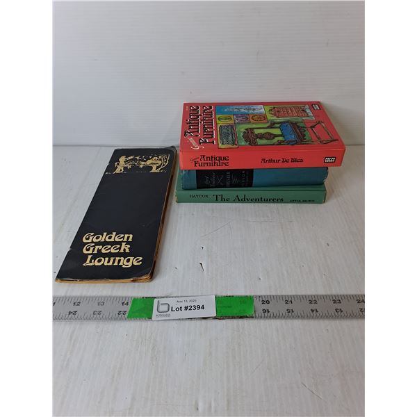 (3) Vintage Books- Antique Furniture, The Adventurers, Lord Hornblower & Menu