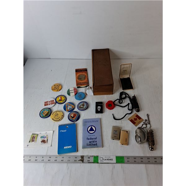 Pocket Knives, Lighter, Buttons, Misc.