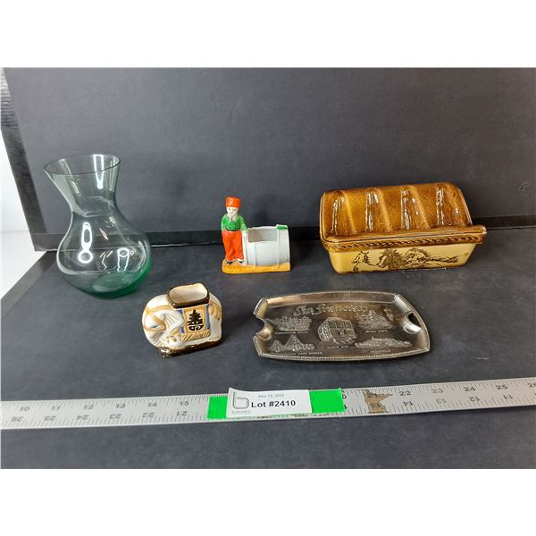 Glass Vase, Ceramic Ashtrays, Misc.