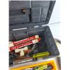 Image 4 : Plastic Tool Box, Safety Flares, Screwdrivers, Pipe Wrench, Hammer, Pliers, Misc