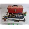 Image 1 : Various Fittings, Torches, Oxygen & Acetylene Gauges, Metal Tool Box 16" x 8" x 7"
