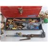 Image 3 : Various Fittings, Torches, Oxygen & Acetylene Gauges, Metal Tool Box 16" x 8" x 7"