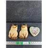 Image 1 : (2) Chaulkware Cats, Heart Shaped Tin Box