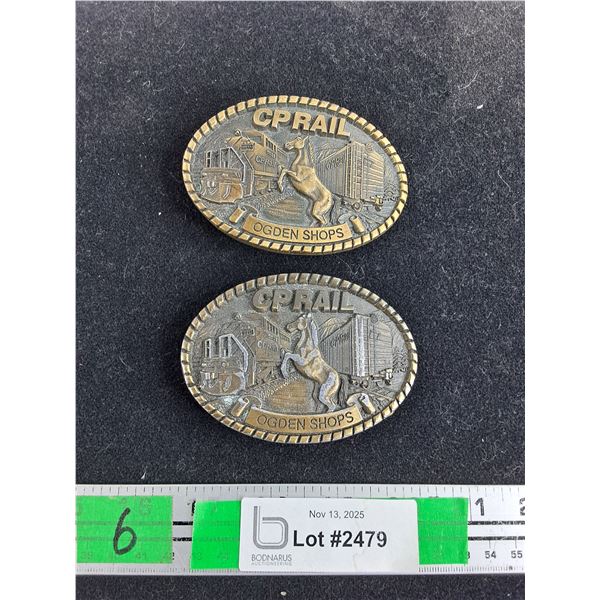 (2) CP Rail Ogden Shops Belt Buckles