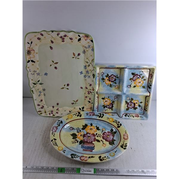 (2) Ceramic Platters, Ceramic Divided Square Dish 18" , 22" , 15", Cannot Ship
