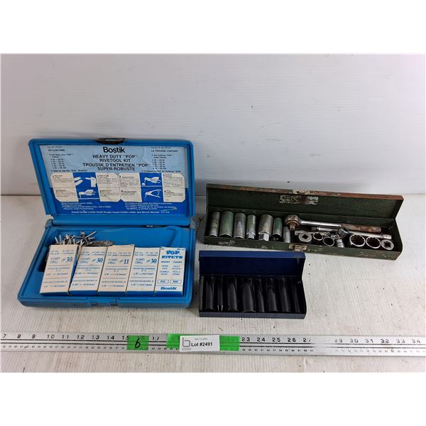 Various Pop Rivets, Lug Sockets, Ratchet & Sockets Set