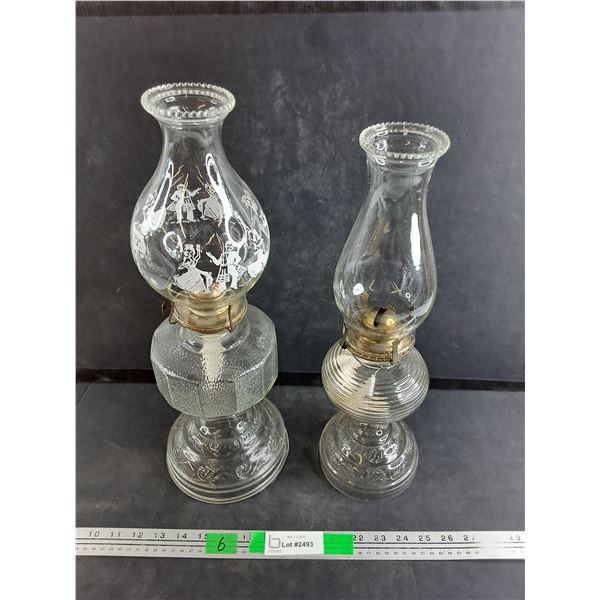 (2) Kerosene Lamps with Shades 18" & 17", Cannot Ship