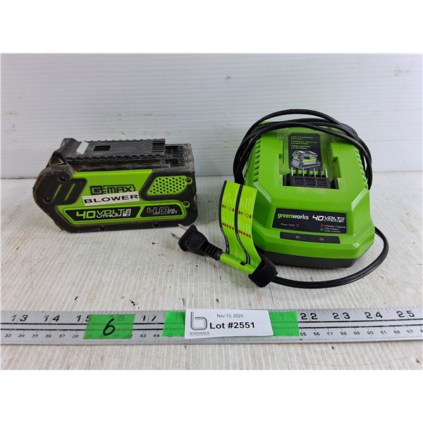 GreenWorks 40Volt 4.0Ah Blower Battery & Battery Charger - Consignor Said Works, as Is