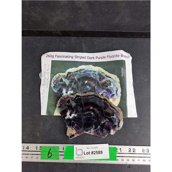 260g Fascinating Striped Dark Purple Fluorite Board 5" x 4" - Cannot Authenticate