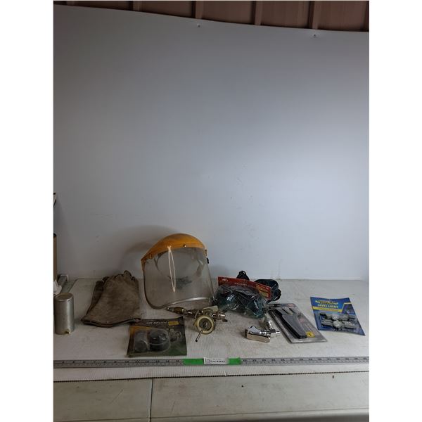 Welding Gloves, Welding Sheild, Welding Goggles (2), Air Brush, Wire Brush, Misc