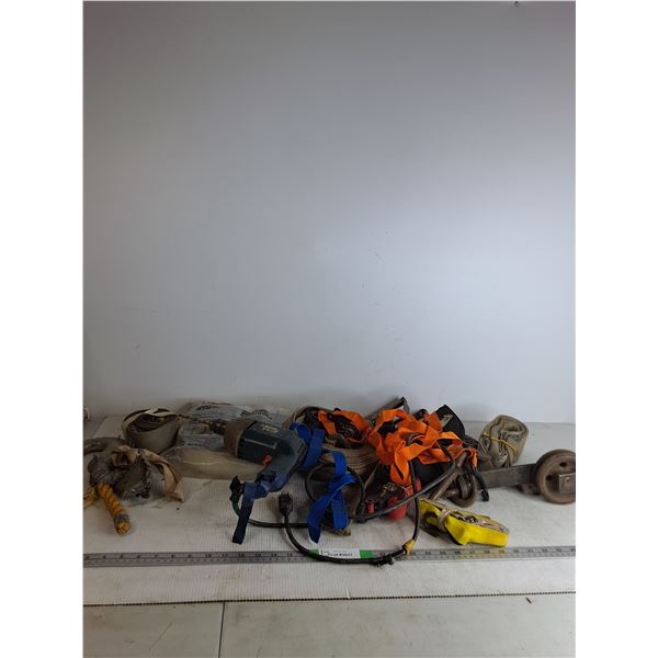 Garage Door Seal,  Various Ratchet Straps, Black and Decker Drill ( as is), misc