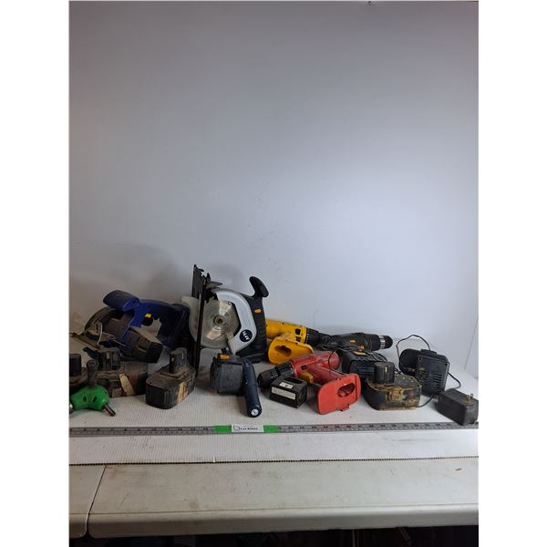 (3) Battery Operated Drill, (2) Circular Saws (everthing as is), Batteries & Chargers