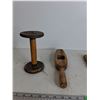 Image 2 : Vintage Wooden Items; Spool, Cutting Board, Knob, Misc