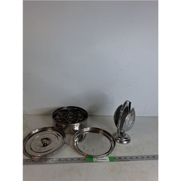 Stainless Steel Spice Box, Antique Silver Plated Butter Dish