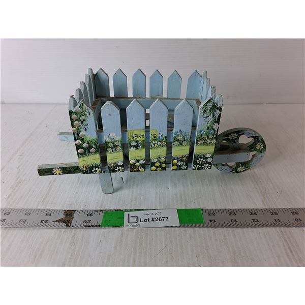 Painted Wooden Wheelbarrow Style Planter 12" Long