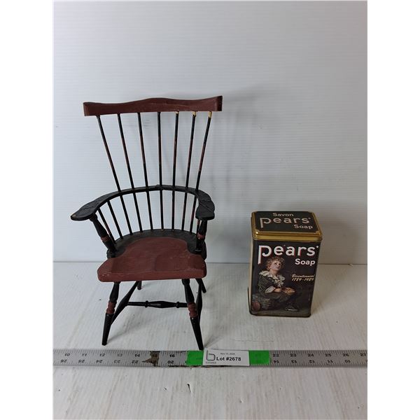 Model Wooden Chair 13.25" Tall & Pears Soap Tin
