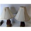 Image 2 : (2) Ceramic Lamps with Fabric Shades 25" Tall, Power On- One Bulb, Missing One Knob