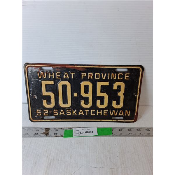 Wheat Province 1952 License Plate