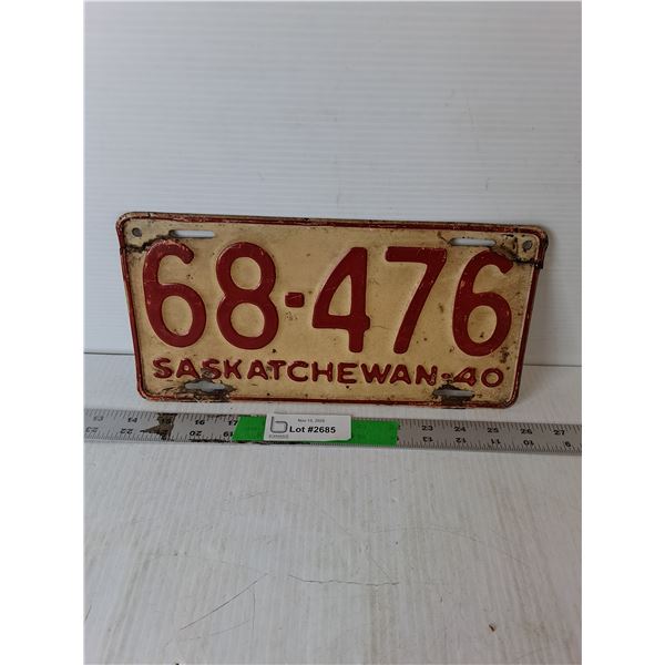 Saskatchewan 1940 License Plate
