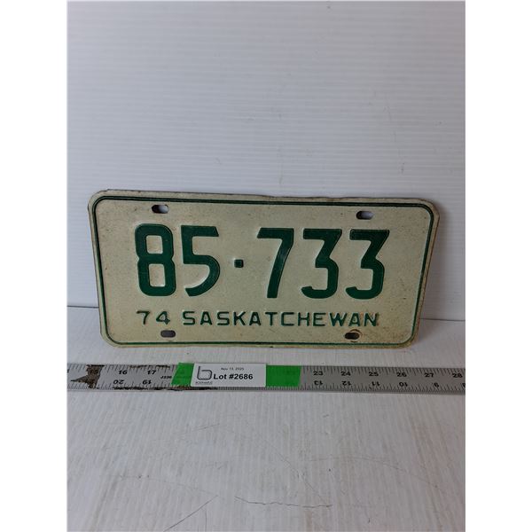 Saskatchewan 1974 License Plate
