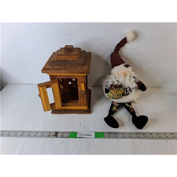 Wooden Candleholder 11.5" & Santa Shelf Ornament