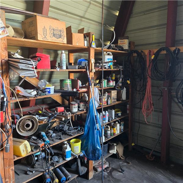 Wooden Shelving with Contents-Located offsite West of Saskatoon   20" W  X 96" L