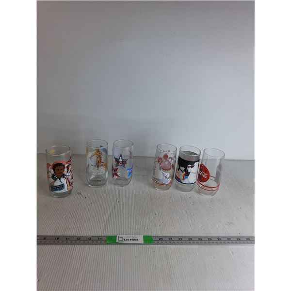 (6) Decorative Glass Coca Cola Cups