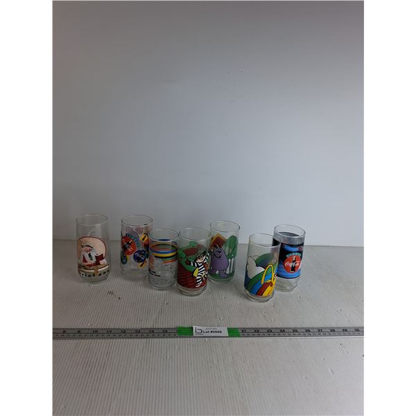 (7) Decorated Coca Cola Glasses