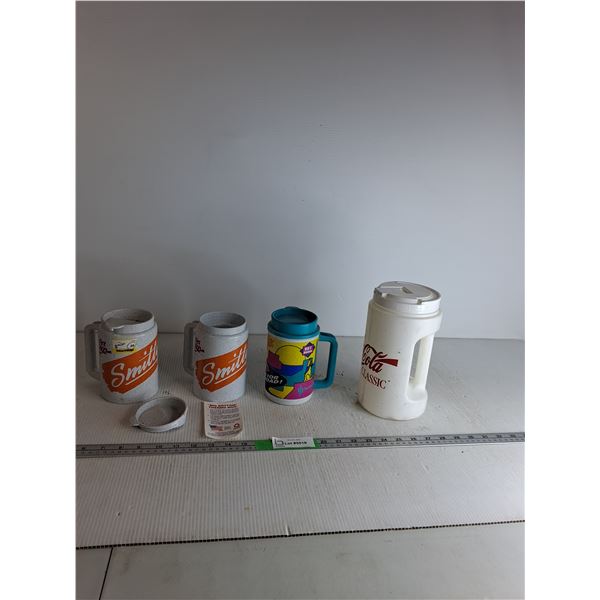 (3) Coca Cola Thermo Mugs, Coca Cola Mega Bottle Plastic