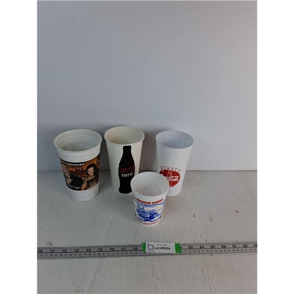(3) Plastic & (1) Paper Coca-Cola Cups- WWF, LaCrosse Queen, & Western Pizza Themed