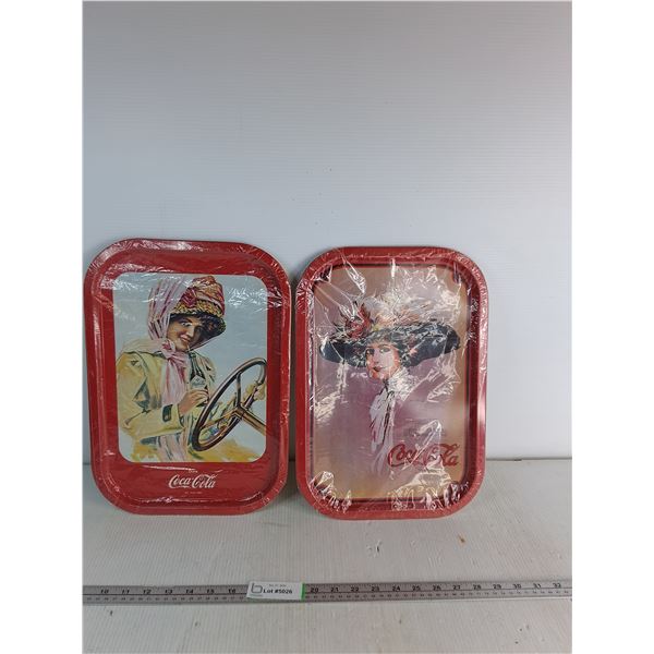 (2) Metal Coca-Cola Trays 15.5" x11"- Pretty Women Themed