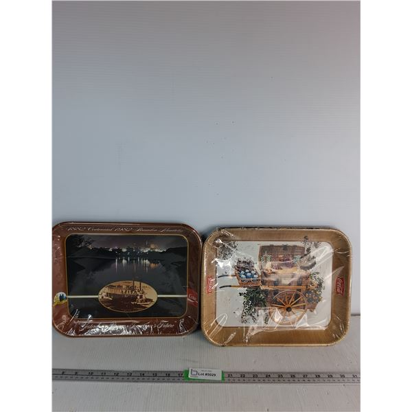 (2) Metal Coca-Cola Trays Approx 13.4"x 10. 8"- 100th Anniversary Of Brandon, Manitoba, & Picnic Wag