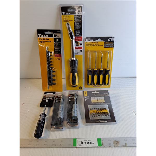 NOS Star Bit Set,6" High Torque Ratcheting Driver,Precision Pick Set and more as pictured