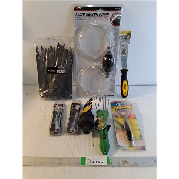 NOS Fluid Siphon Pump,Pkg.Nylon Cable Ties,(2) Grease Gun Needle Nose Adaptor and more as pictured