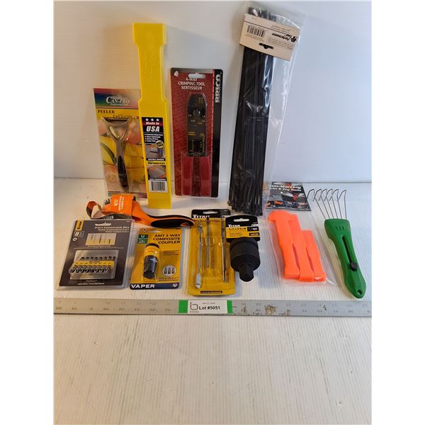 NOS 4-Way Crimping Tool,Cable Ties,Countersink Bits and more in pictures