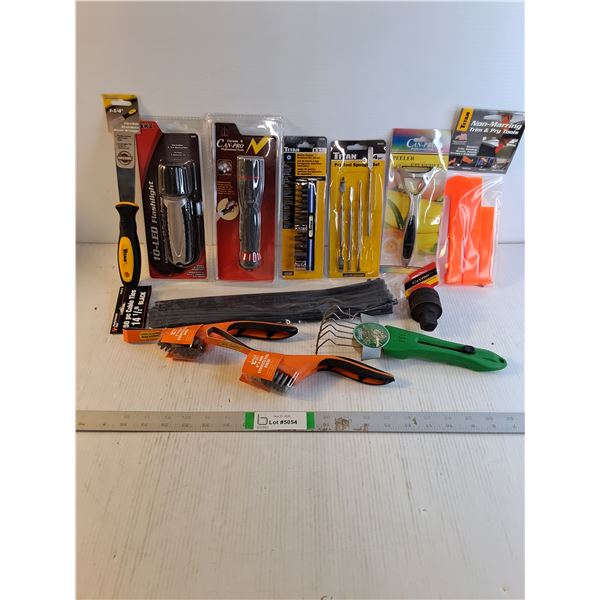 NOS (2) Flashlights,Cable Ties,Impact Adapter,(2) Steel Brushes and more in pictures