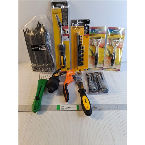 NOS Pkg. Cable Ties,High Torque Ratcheting Driver,Stubby Metric Hex Set and more in pictures