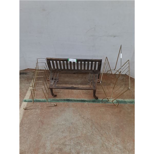 * Vintage Metal Wheel-Cart - 22x10x12", 2 Metal Magazine Racks - Pickup Only