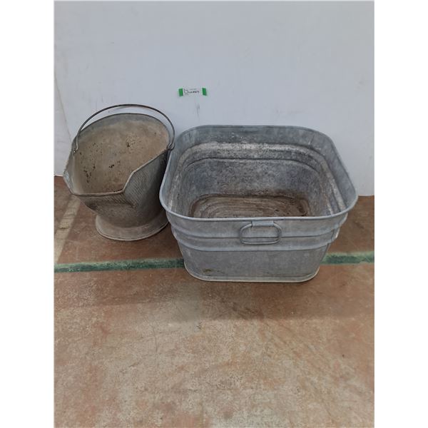 * Vintage Galvanized Coal Pail & Wash Tub - 20x20x12" - Pickup Only