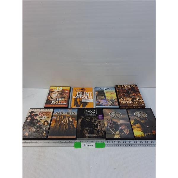 (9) DVDS: Country/Western, John Wayne, Clint Eastwood, Lonesome Dove, 1883, Misc
