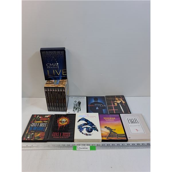 (10) DVDS: Beatles, Guns 'n' Roses, Opry Classic, CMA Awards, Bohemian Rhapsody, Misc