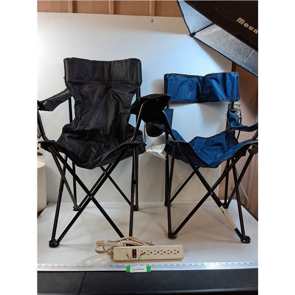 (2) Folding Lawn Chairs & Power Bar