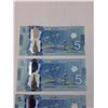 Image 2 : (4) Canadian Five Dollar Bills in Sequential Order - 2013 Issue Year