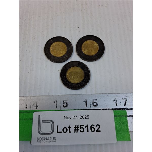 (3) 2022 Special Edition "Mourning Queen Elizabeth II" Canadian Toonie Coins