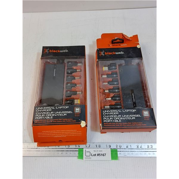 (2) Black Web Brand Universal Laptop Charger Sets