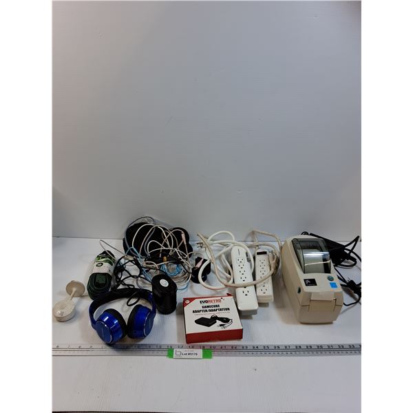 Lot: Label Maker, Power Bars, Various Cords, Misc